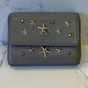 Jimmy Choo w Hologram Gray Compact Tri-Fold Silver Star-Embellished Wallet